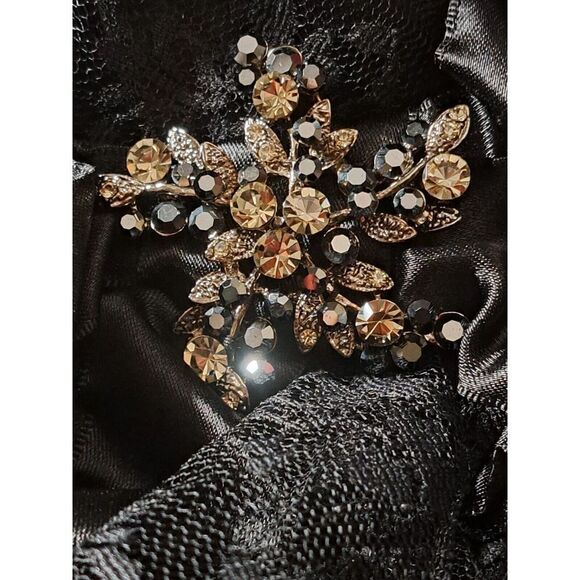 Jessica McClintock‎ Dress Size 10 Black Vintage 80s Lace Strapless Maxi Broach - Picture 6 of 11